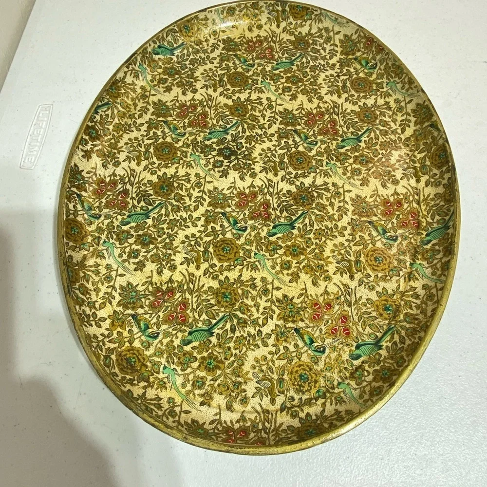 Vtg Registered Celebrate Japan Paper Mache Platter Gold Accent Birds and…